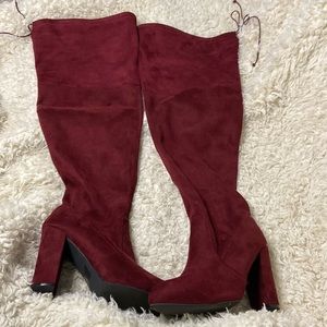 Burgundy Red Over the Knee Boots